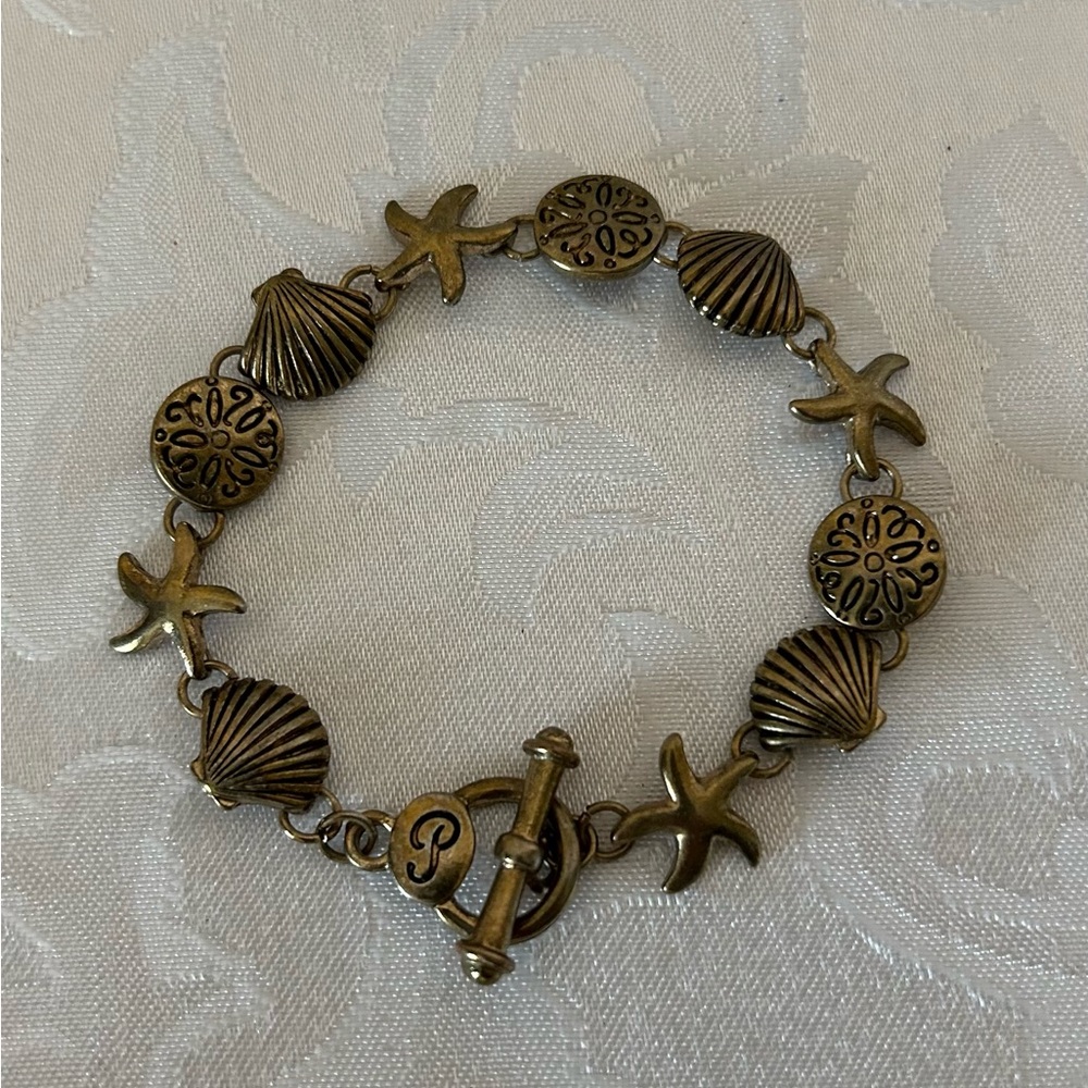 7.5 Inch Gold-Tone Nautical Bracelet, “P” Maker’s Mark